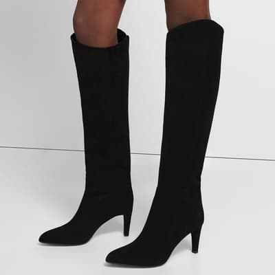 Black Tube Knee High Leather Boots