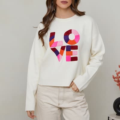 Cream Graphic Cashmere Blend  Sweater