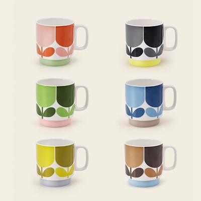 Set of 6 Block Flower Stackable Mugs