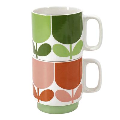 Set of 2 Block Flower Tomato & Fern Mugs