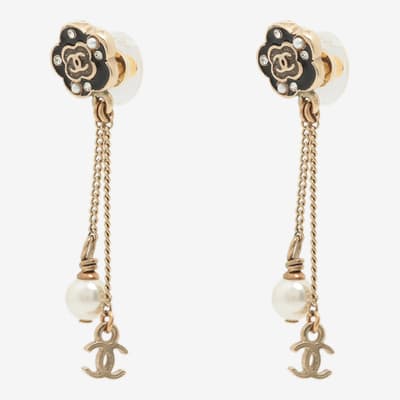 Gold CC floral pearl-drop earrings