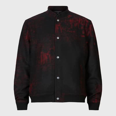 Black/Red Jewell Snap-Front Wool Bomber Jacket