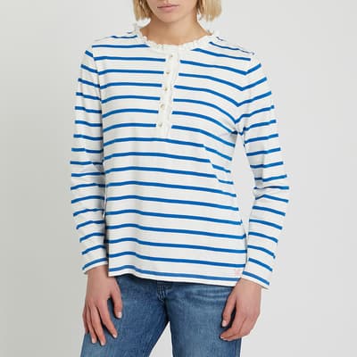 White/Blue Frill Stripe Top