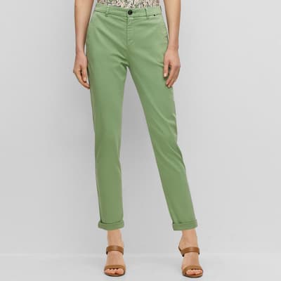 Sage Green Straight Cotton Trousers