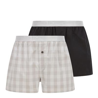 Grey 2 Pack Check Print Cotton Boxer Shorts