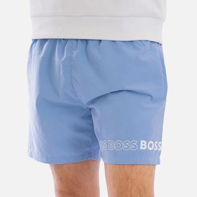 Light Blue Dolphin Triple Logo Swimming Trunks