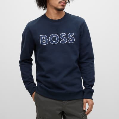 Navy Welogocrewx Cotton Blend Sweatshirt