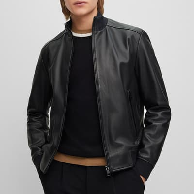 Black Manoel Leather Bomber Jacket