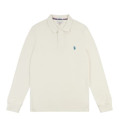Cream Cotton Long Sleeve Polo Shirt