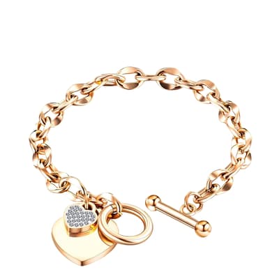 18K Rose Gold Heart Charm Embelisshed Bracelet