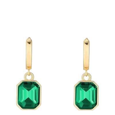18K Gold Emerald Cut Green Drop Earrings