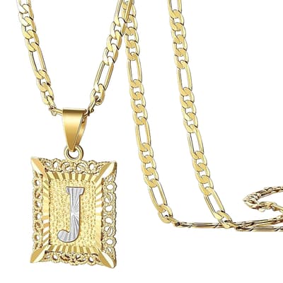 18K Gold & Silver Two Tone Initial "J" Necklace