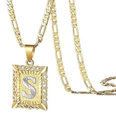 18K Gold & Silver Two Tone Initial "S" Necklace