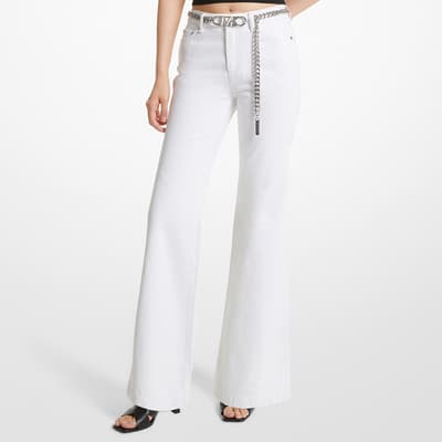 White Flare Chain Belt Denim Jeans
