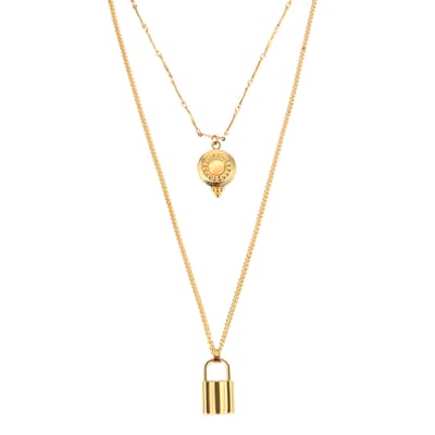 18K Gold Double Layer Lock Necklace