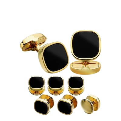 18K Gold Cushion Shape Black Onyx Cufflink Set