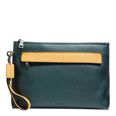 Forest/Yellow Gold Pouch In Color Blocked Pebbled Leather