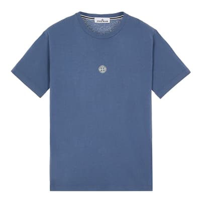 Blue Lettering Two Print Cotton T-Shirt