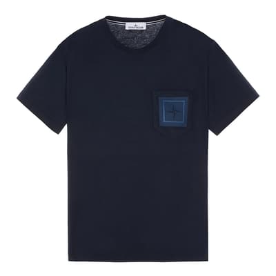 Navy Abbreviation Two Print Cotton T-Shirt