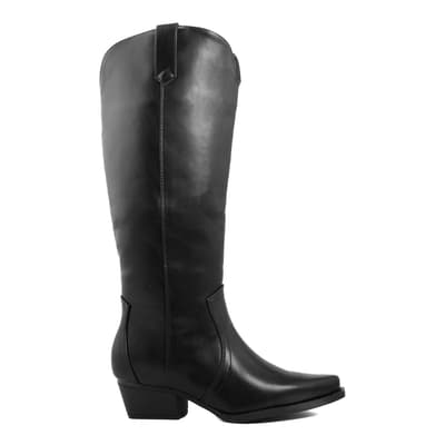 Black Leather Western Long Boots