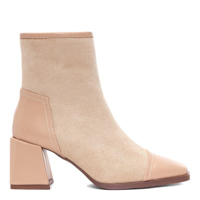 Cream Suede Heeled Ankle Boots