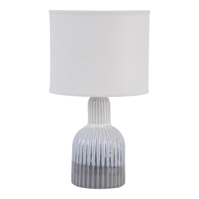 Grey Porcelain Lamp with Ribbed Detailing and White Shade, Large