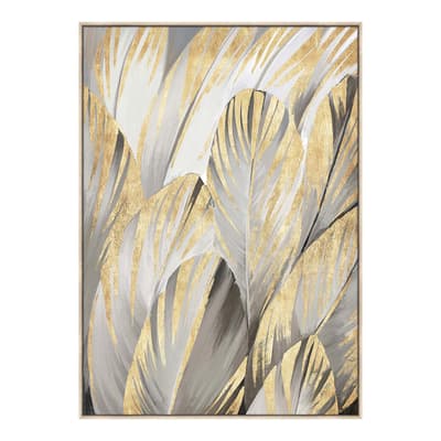 Grey Feather Foiled Framed Canvas