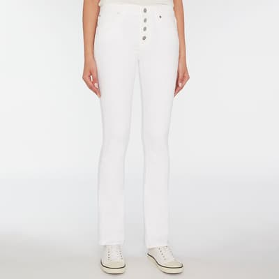White Button Bootcut Stretch Jeans