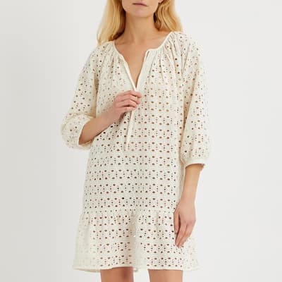 Off White Cotton Broderie Anglaise Tunic