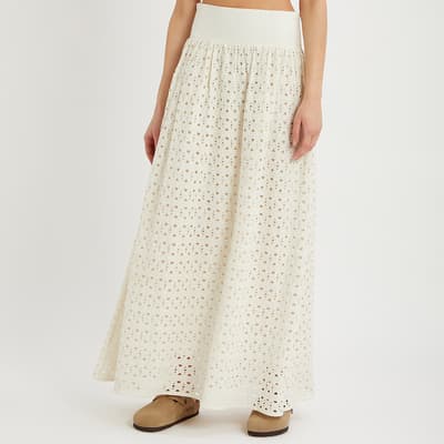 Off White Cotton Broderie Anglaise Maxi Skirt