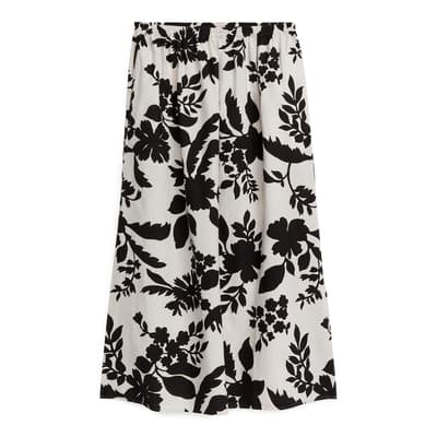 White/Black Printed Cotton Maxi Skirt
