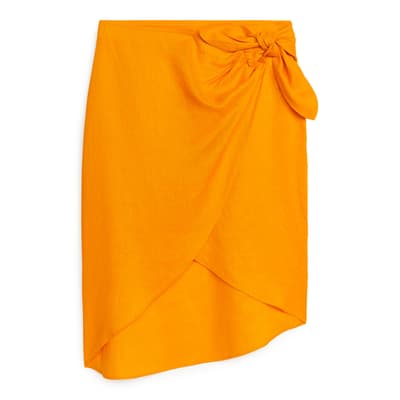 Orange Wrap Linen Skirt