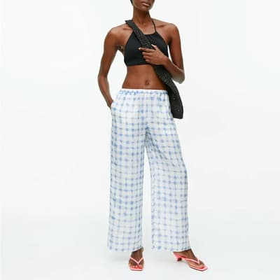Blue and White Wide Satin Trousers