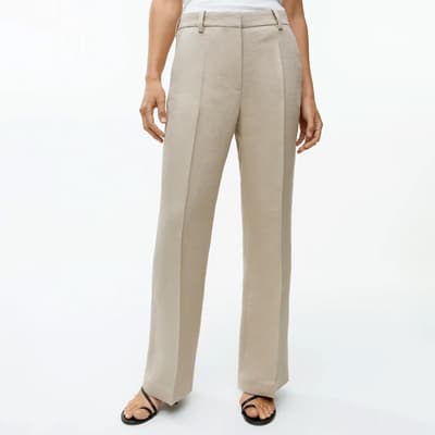 Beige Textured Linen Trouser