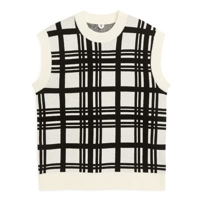 White Jacquard Knitted Wool Vest
