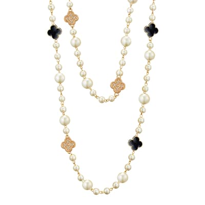 18K Gold Black Clover Embelisshed Pearl Endless Necklace