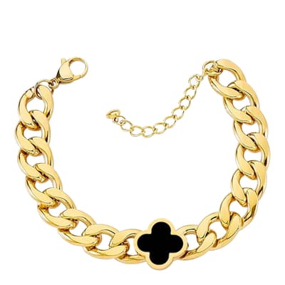 18K Gold Black Enamel Chain Bracelet