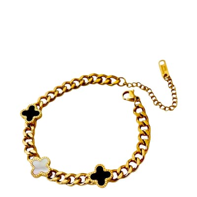 18K Gold Black Enamel Chain Bracelet