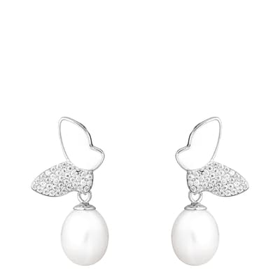 White and Silver Freshwater Pearl Earrings 	8-8.5mm