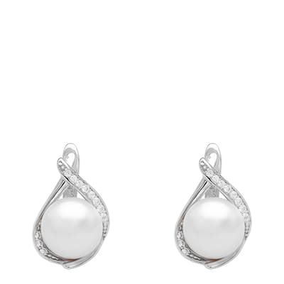 White and Silver Freshwater Pearl Earrings
 	6.5-7mm