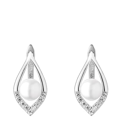 White and Silver Freshwater Pearl Earrings
 	8.5-9mm