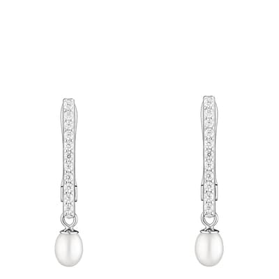 White and Silver Freshwater Pearl Drop Earrings
 	4-4.5mm