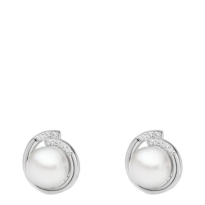 White and Silver Freshwater Pearl Earrings
 12mm