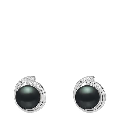 Black and Silver Freshwater Pearl Earrings
 12mm