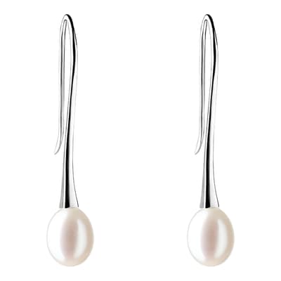 White Freshwater Pearl Drop Earrings
 8.5-9mm