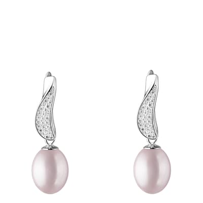 Lavender and Silver Cubic Zirconia Pearl Earrings 	8.5-9mm