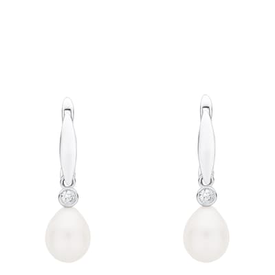 White Pearl Cubic Zirconia Earrings	 9-9.5mm