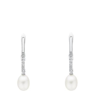 White Pearl Cubic Zirconia Earrings	 7-7.5mm