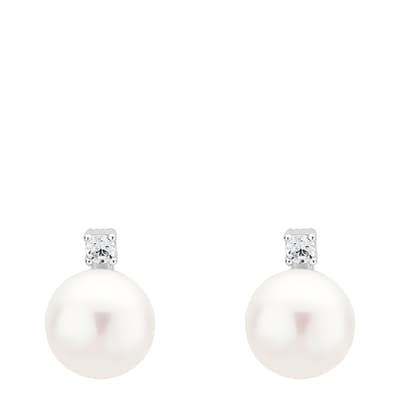White and Silver Pearl Earrings 9-9.5mm