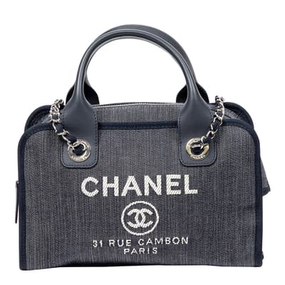 Navy Chanel Deauville Bowling Bag Shoulder Bag